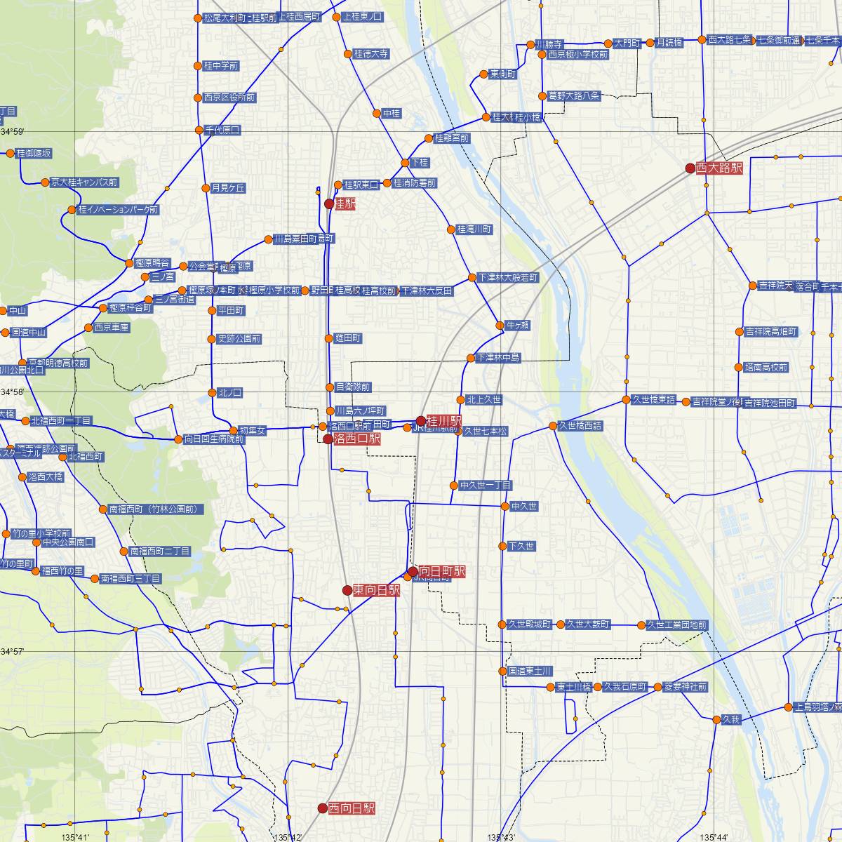 桂川駅（JR西日本）周辺のバス路線図