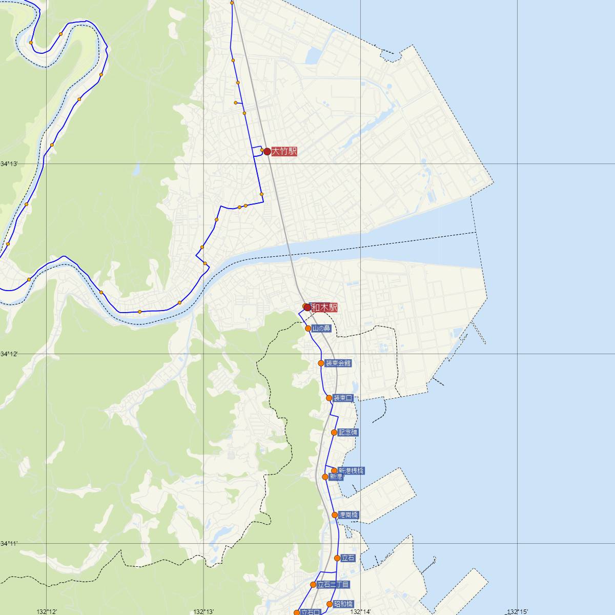 和木駅（JR西日本）周辺のバス路線図