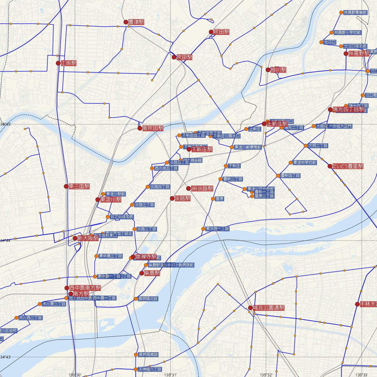 JR淡路駅（JR西日本）周辺のバス路線図