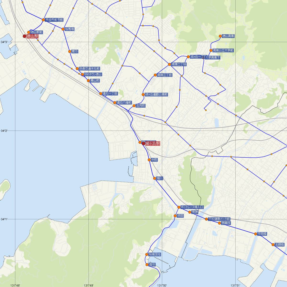 櫛ヶ浜駅（JR西日本）周辺のバス路線図