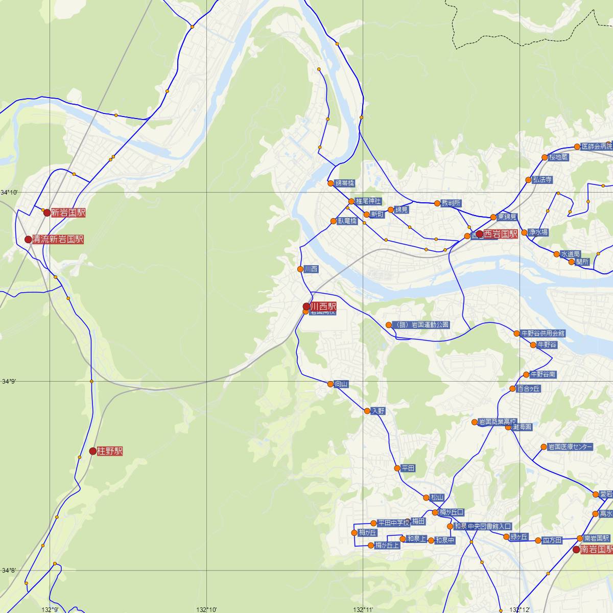 川西駅（JR西日本）周辺のバス路線図