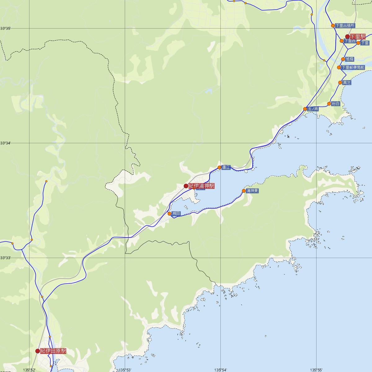 紀伊浦神駅（JR西日本）周辺のバス路線図