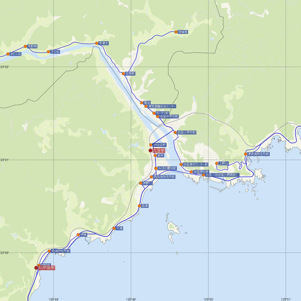 古座駅（JR西日本）周辺のバス路線図