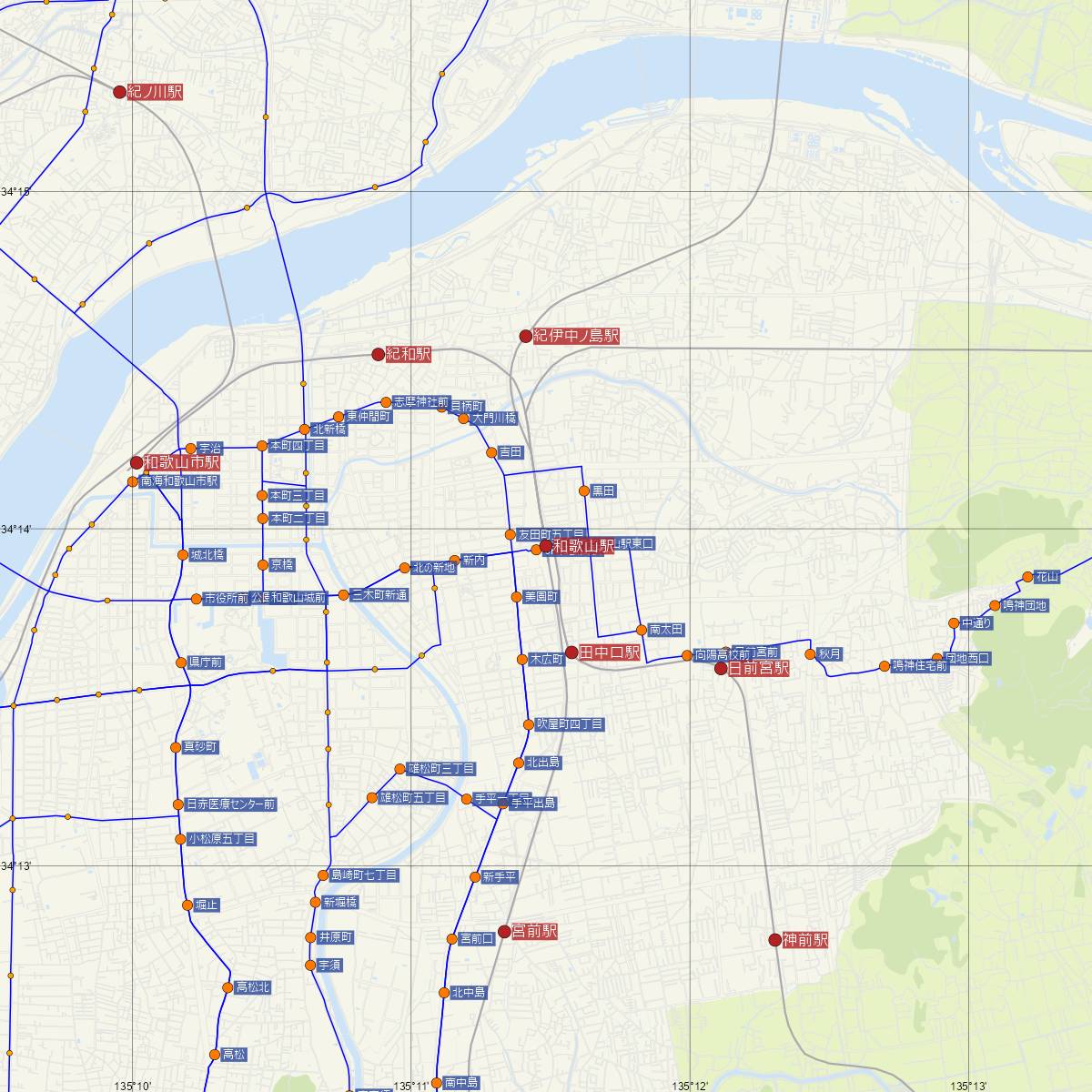 和歌山駅（JR西日本）周辺のバス路線図