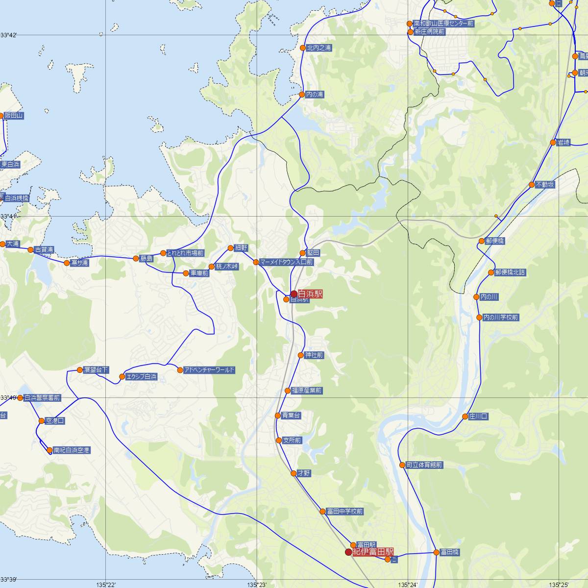 白浜駅（JR西日本）周辺のバス路線図
