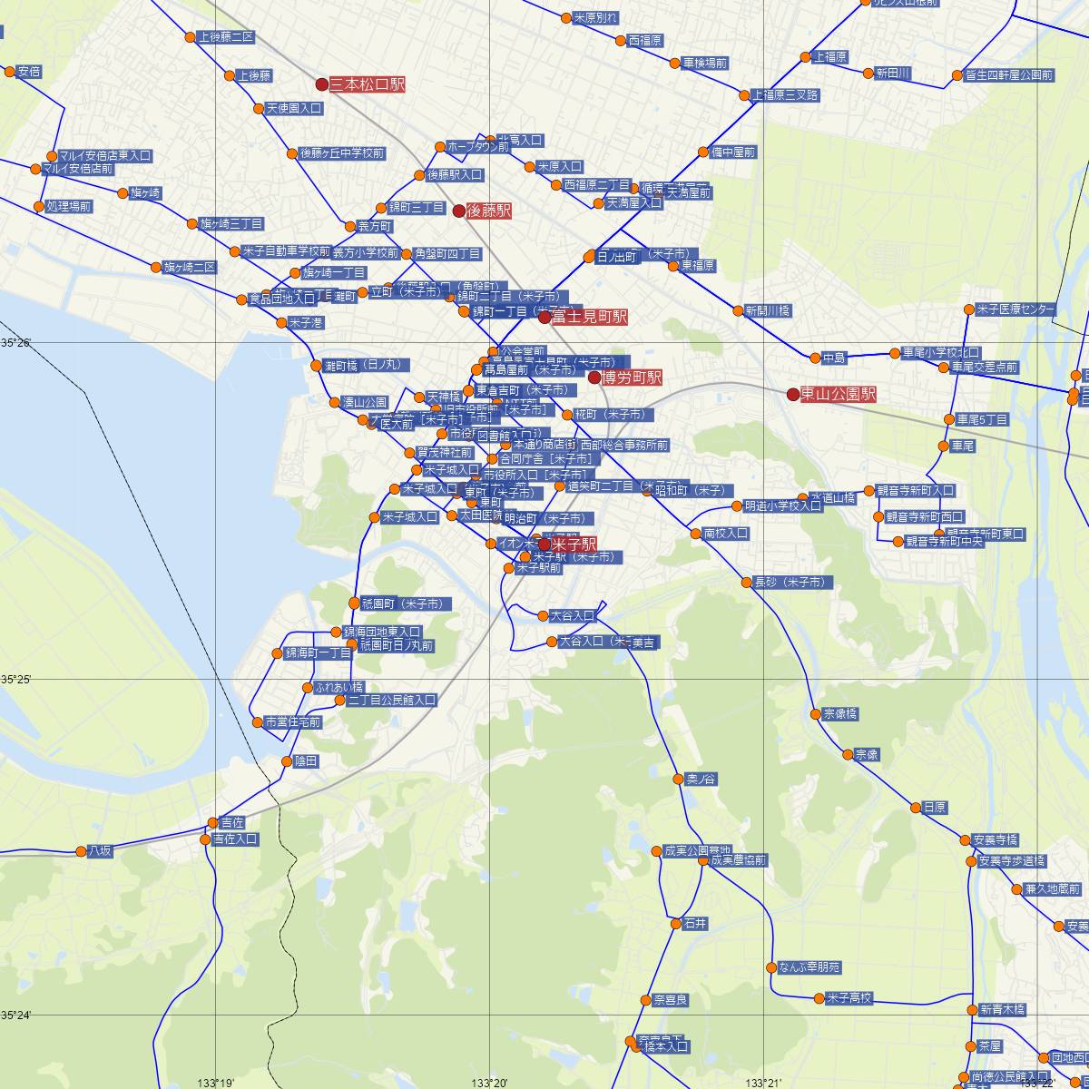 米子駅（JR西日本）周辺のバス路線図