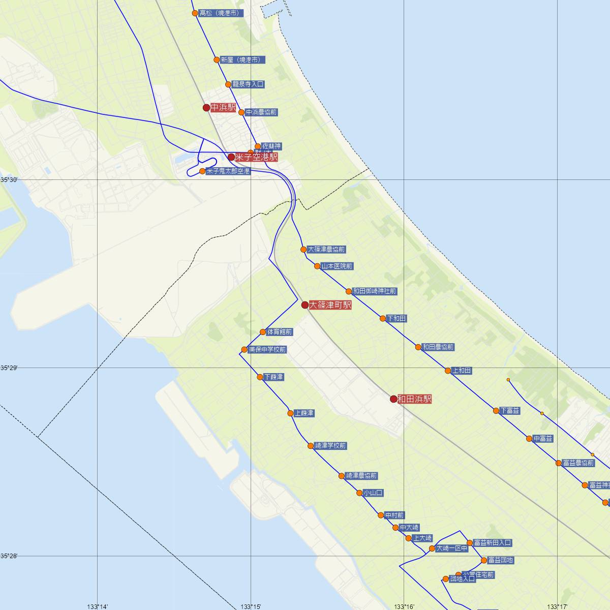 大篠津町駅（JR西日本）周辺のバス路線図