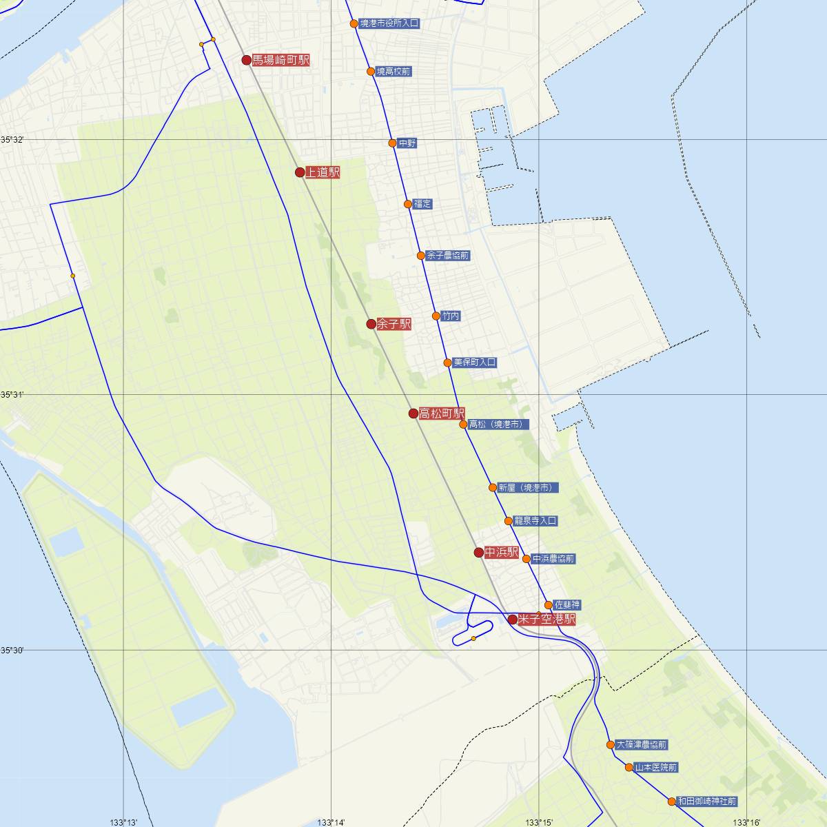 高松町駅（JR西日本）周辺のバス路線図