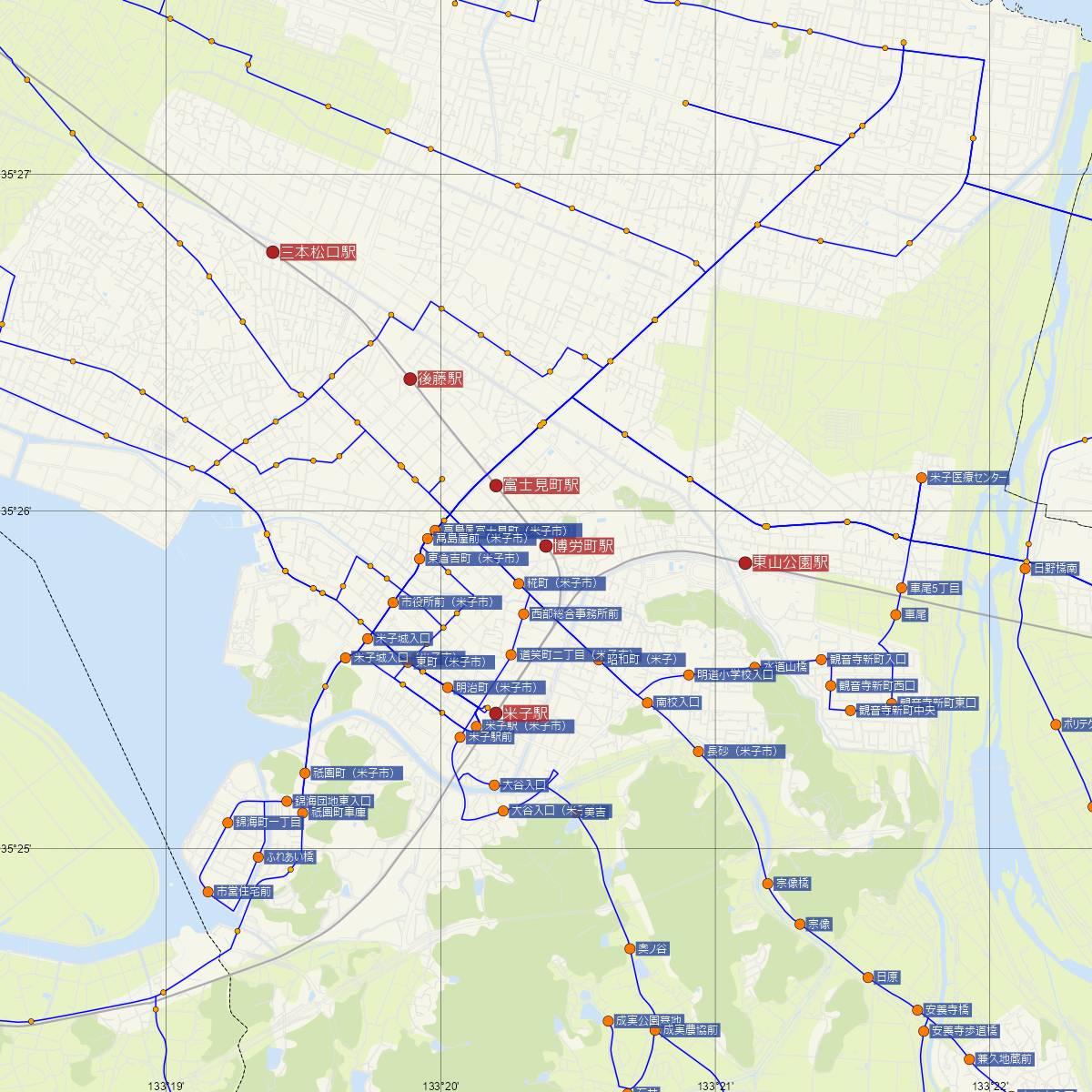 博労町駅（JR西日本）周辺のバス路線図