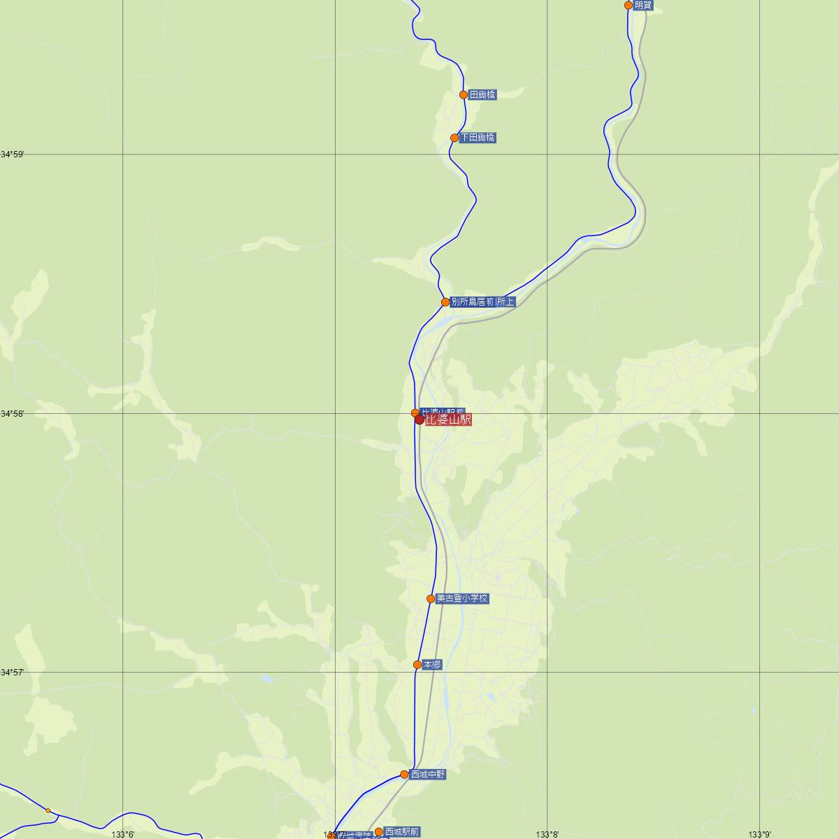 比婆山駅（JR西日本）周辺のバス路線図