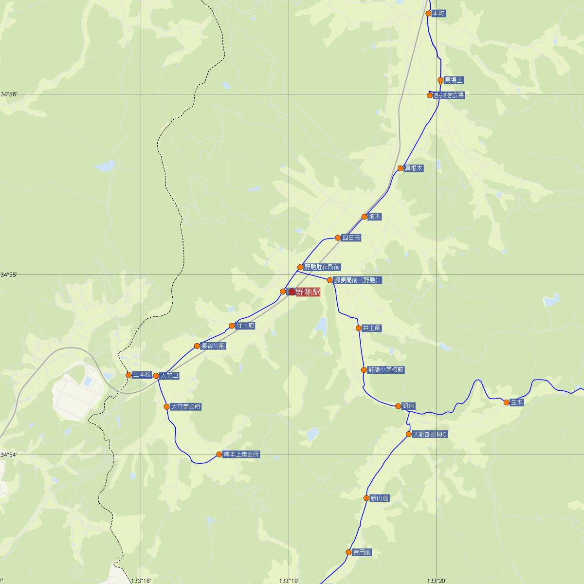 野馳駅（JR西日本）周辺のバス路線図