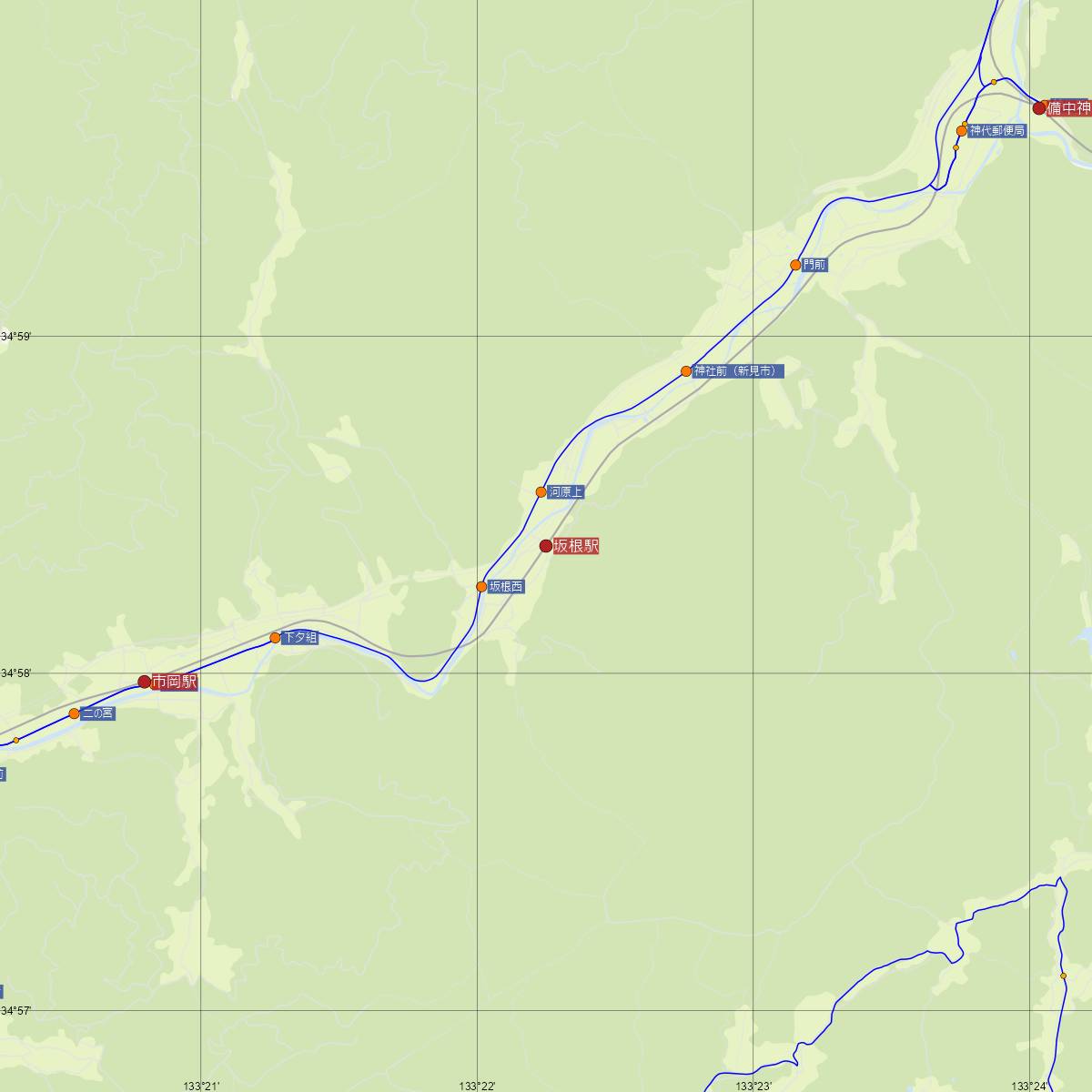 坂根駅（JR西日本）周辺のバス路線図