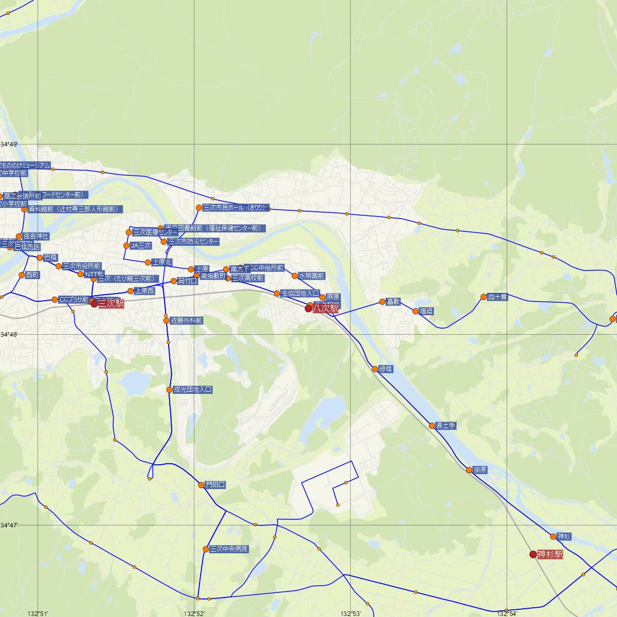 八次駅（JR西日本）周辺のバス路線図