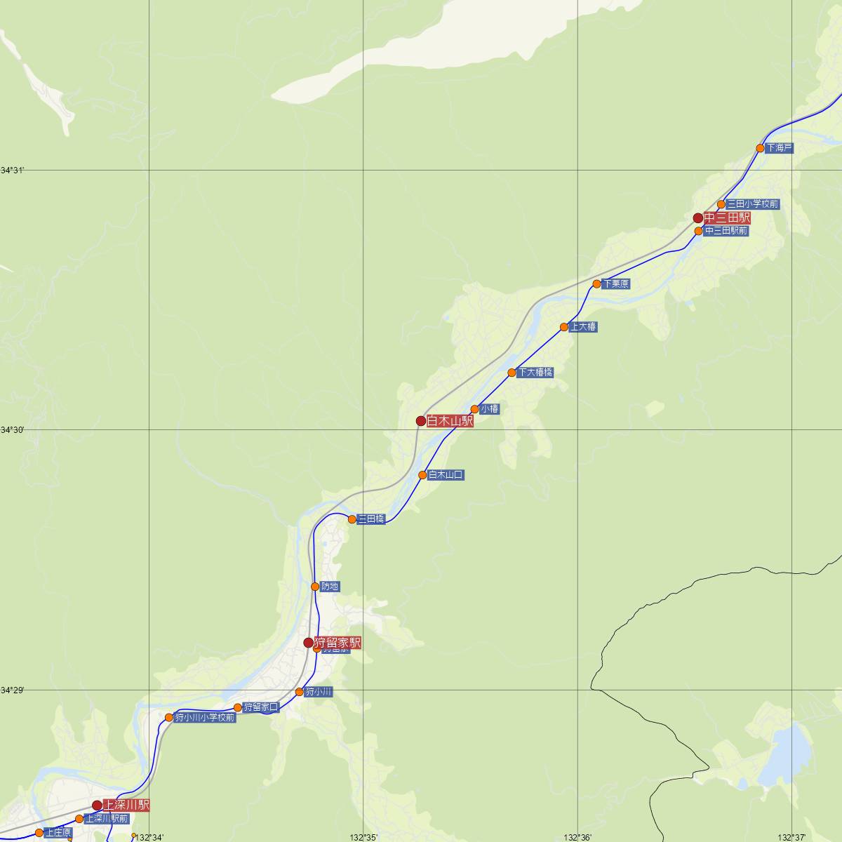 白木山駅（JR西日本）周辺のバス路線図