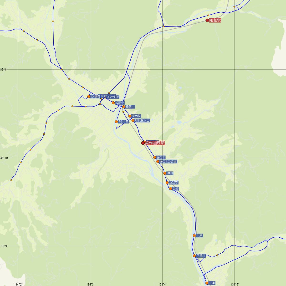 美作加茂駅（JR西日本）周辺のバス路線図