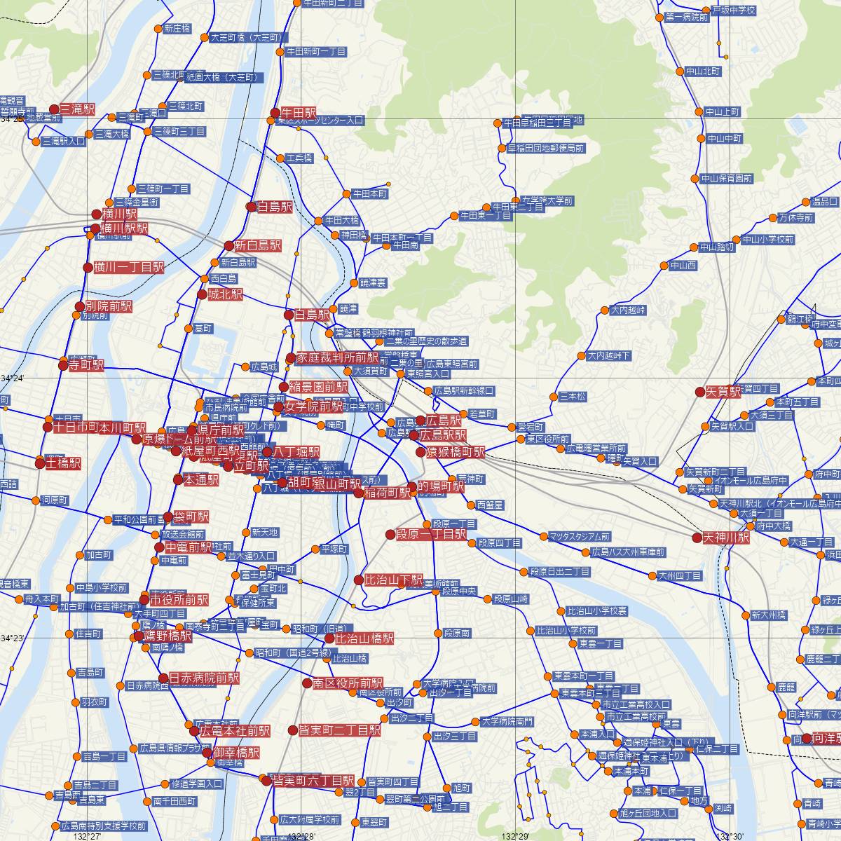 広島駅（JR西日本）周辺のバス路線図