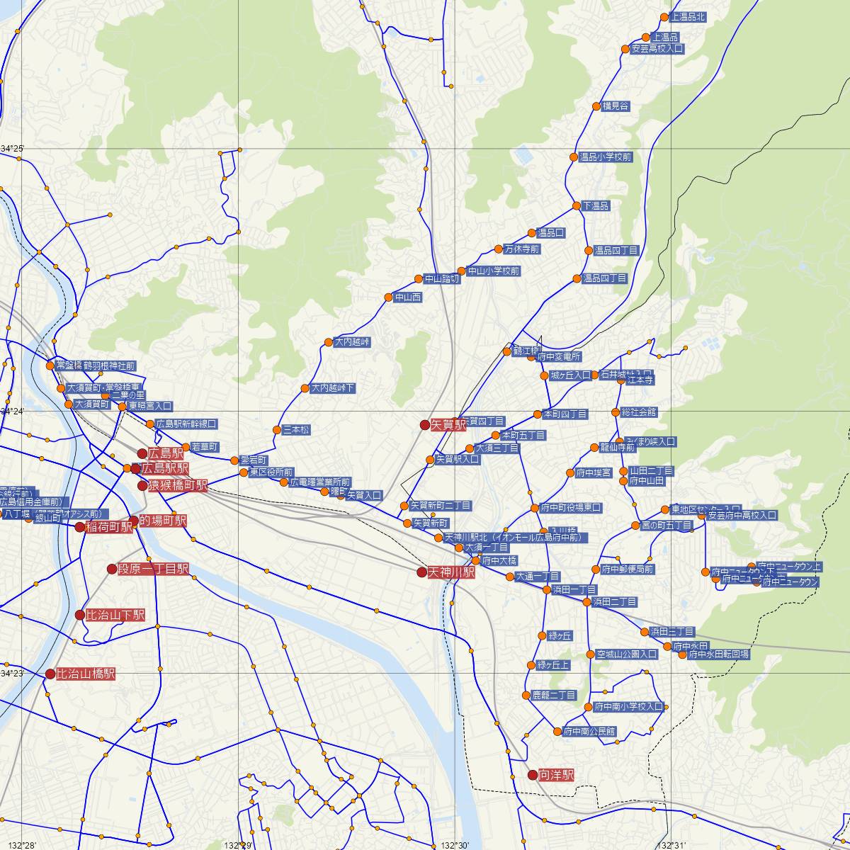 矢賀駅（JR西日本）周辺のバス路線図