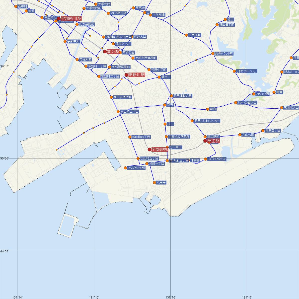 宇部岬駅（JR西日本）周辺のバス路線図