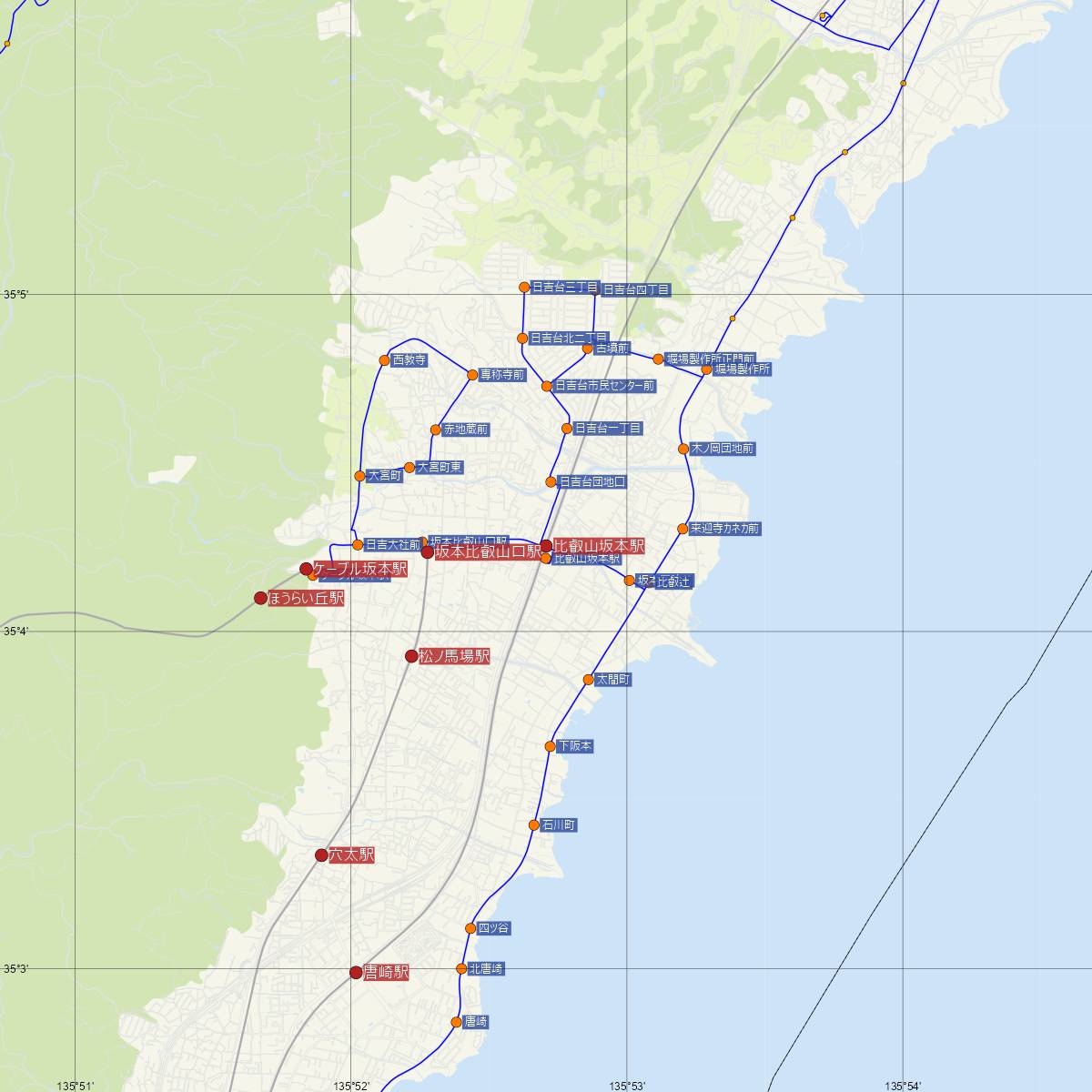 比叡山坂本駅（JR西日本）周辺のバス路線図