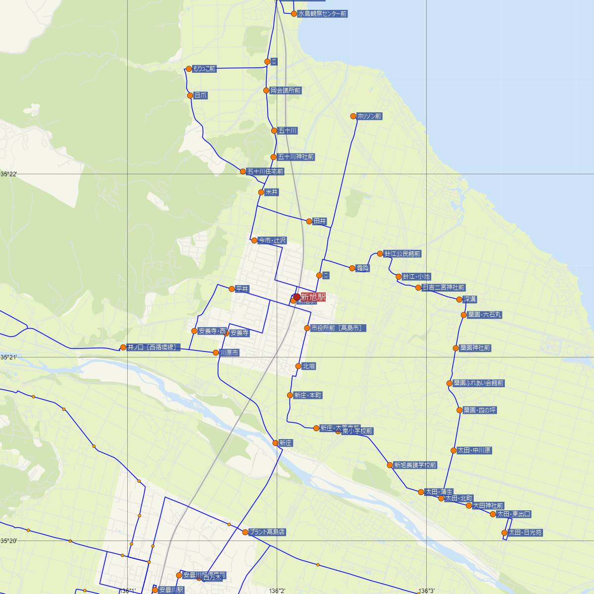 新旭駅（JR西日本）周辺のバス路線図