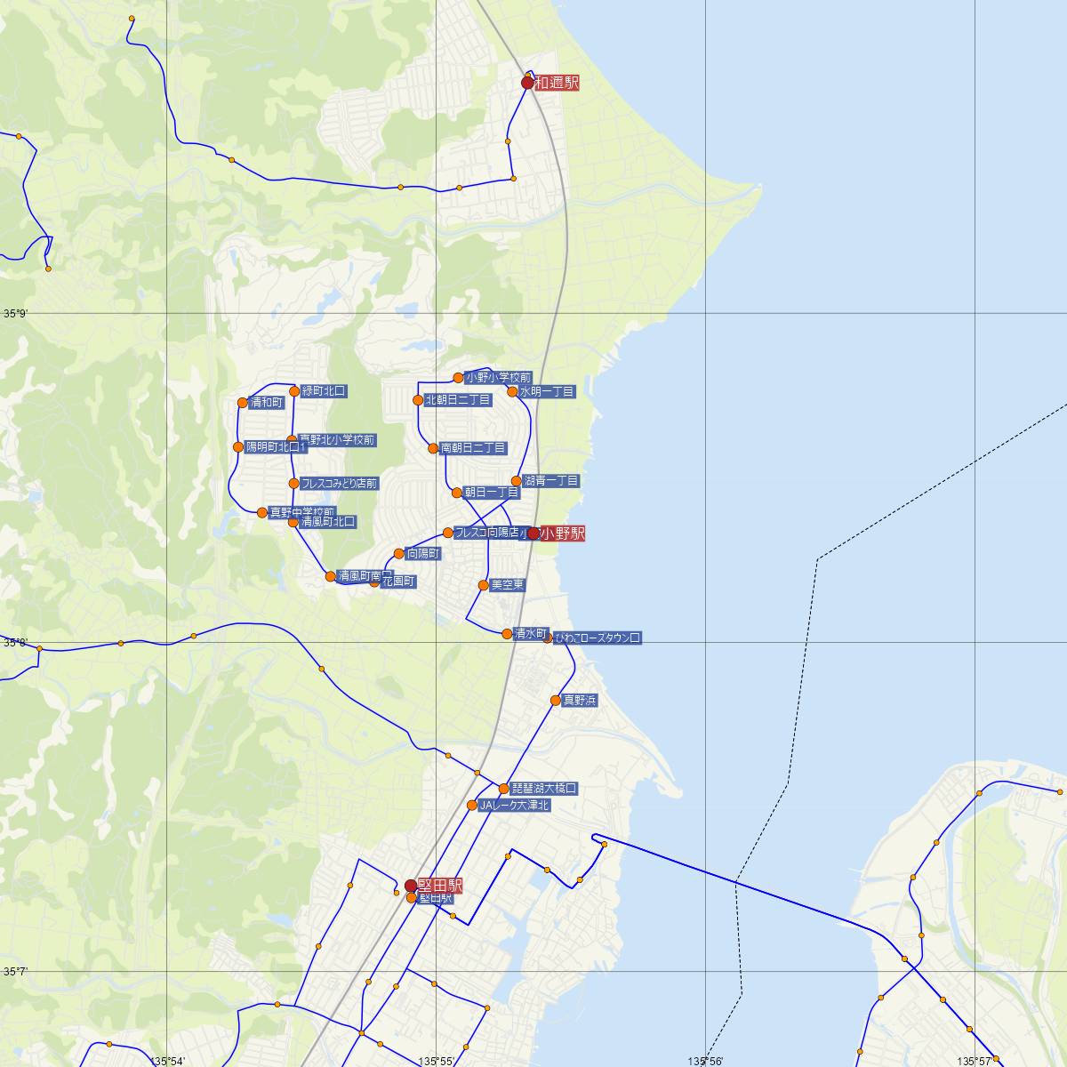 小野駅（JR西日本）周辺のバス路線図