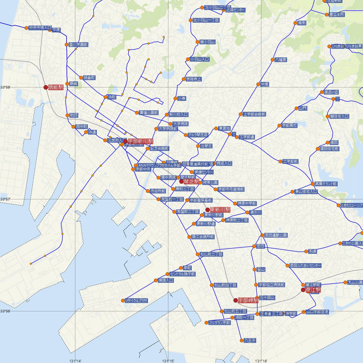 琴芝駅（JR西日本）周辺のバス路線図