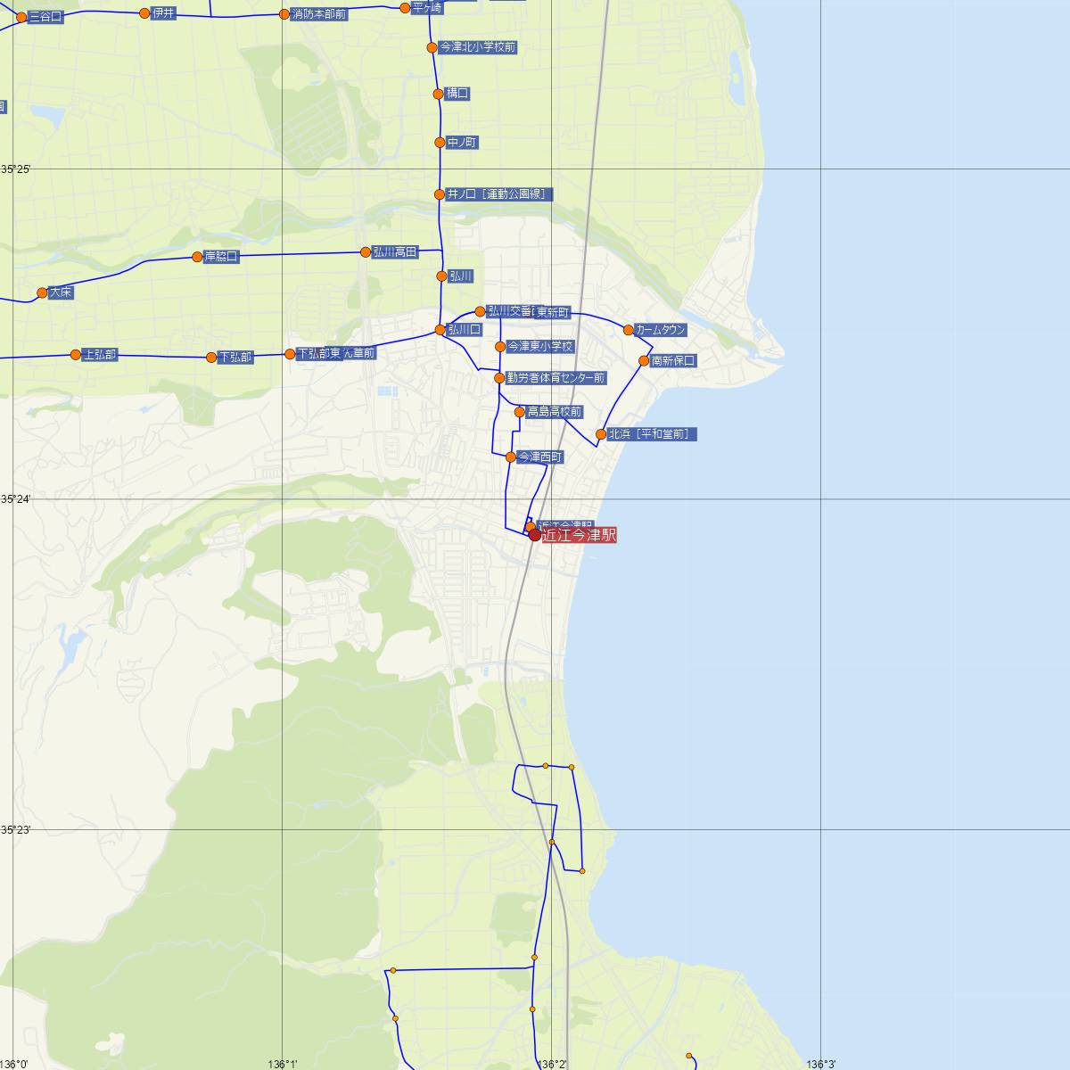 近江今津駅（JR西日本）周辺のバス路線図