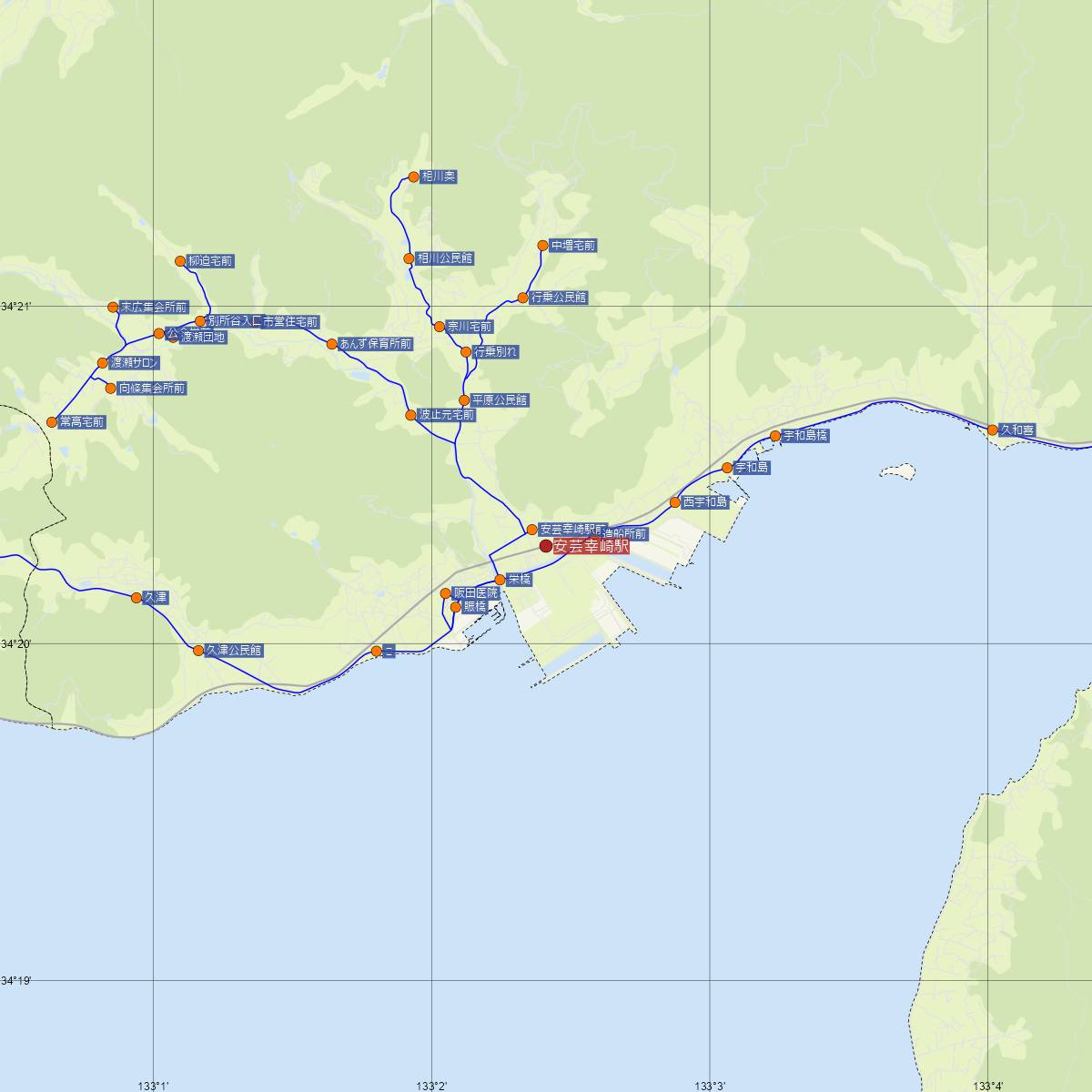 安芸幸崎駅（JR西日本）周辺のバス路線図