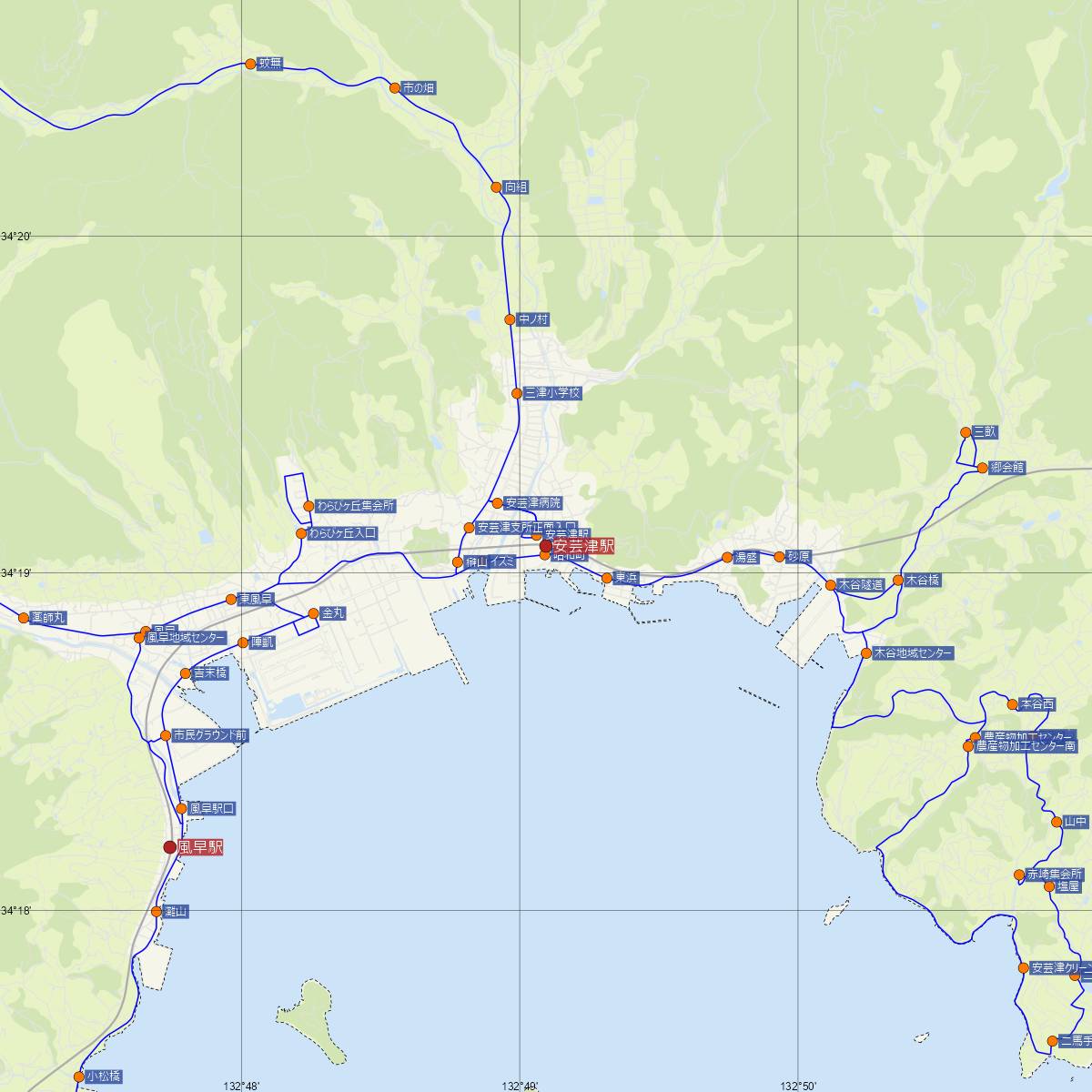 安芸津駅（JR西日本）周辺のバス路線図