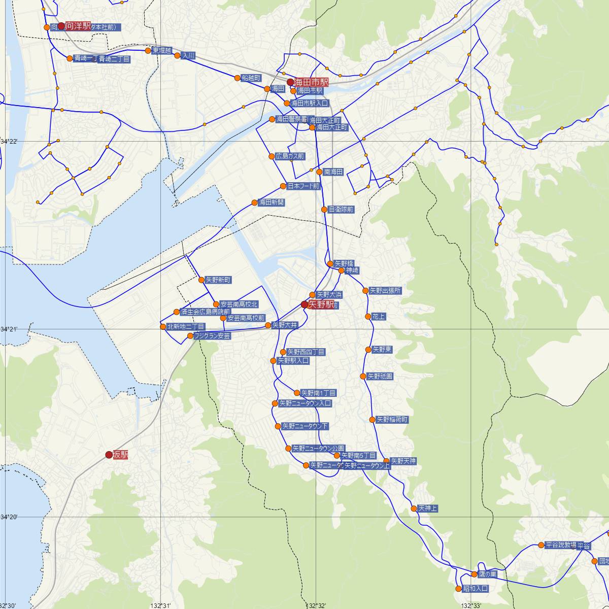 矢野駅（JR西日本）周辺のバス路線図