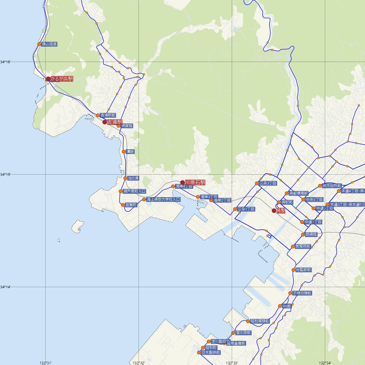 川原石駅（JR西日本）周辺のバス路線図