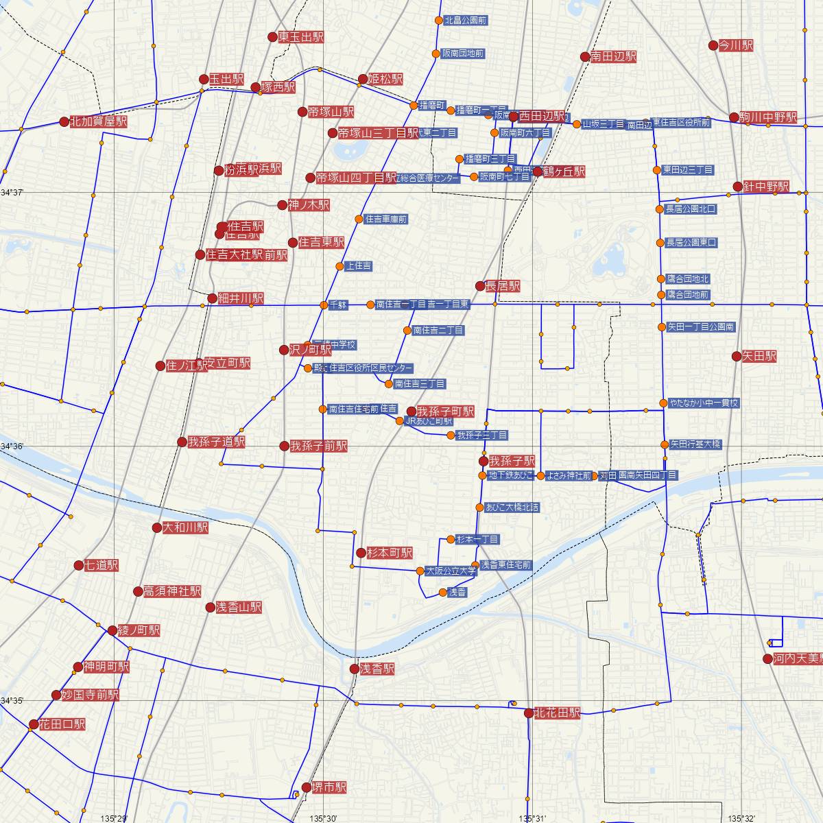 我孫子町駅（JR西日本）周辺のバス路線図