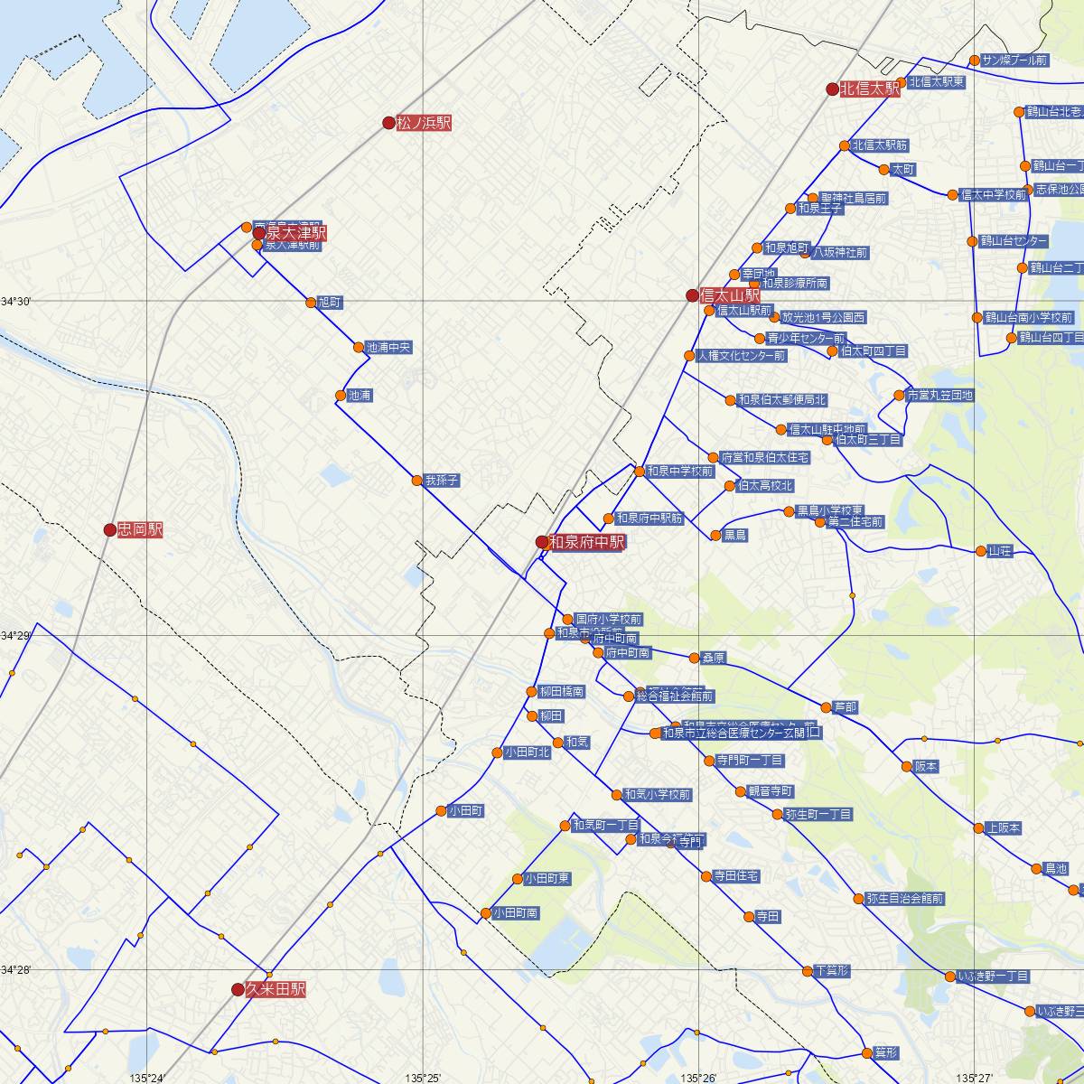 和泉府中駅（JR西日本）周辺のバス路線図