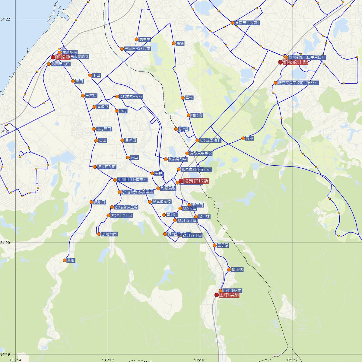 和泉鳥取駅（JR西日本）周辺のバス路線図