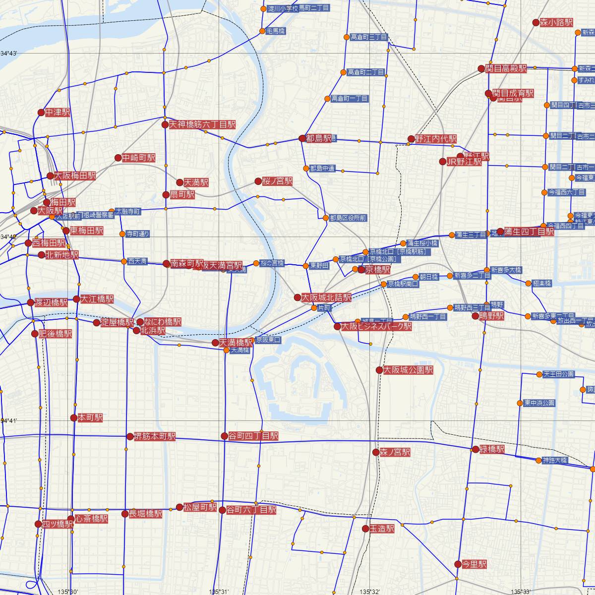 大阪城北詰駅（JR西日本）周辺のバス路線図