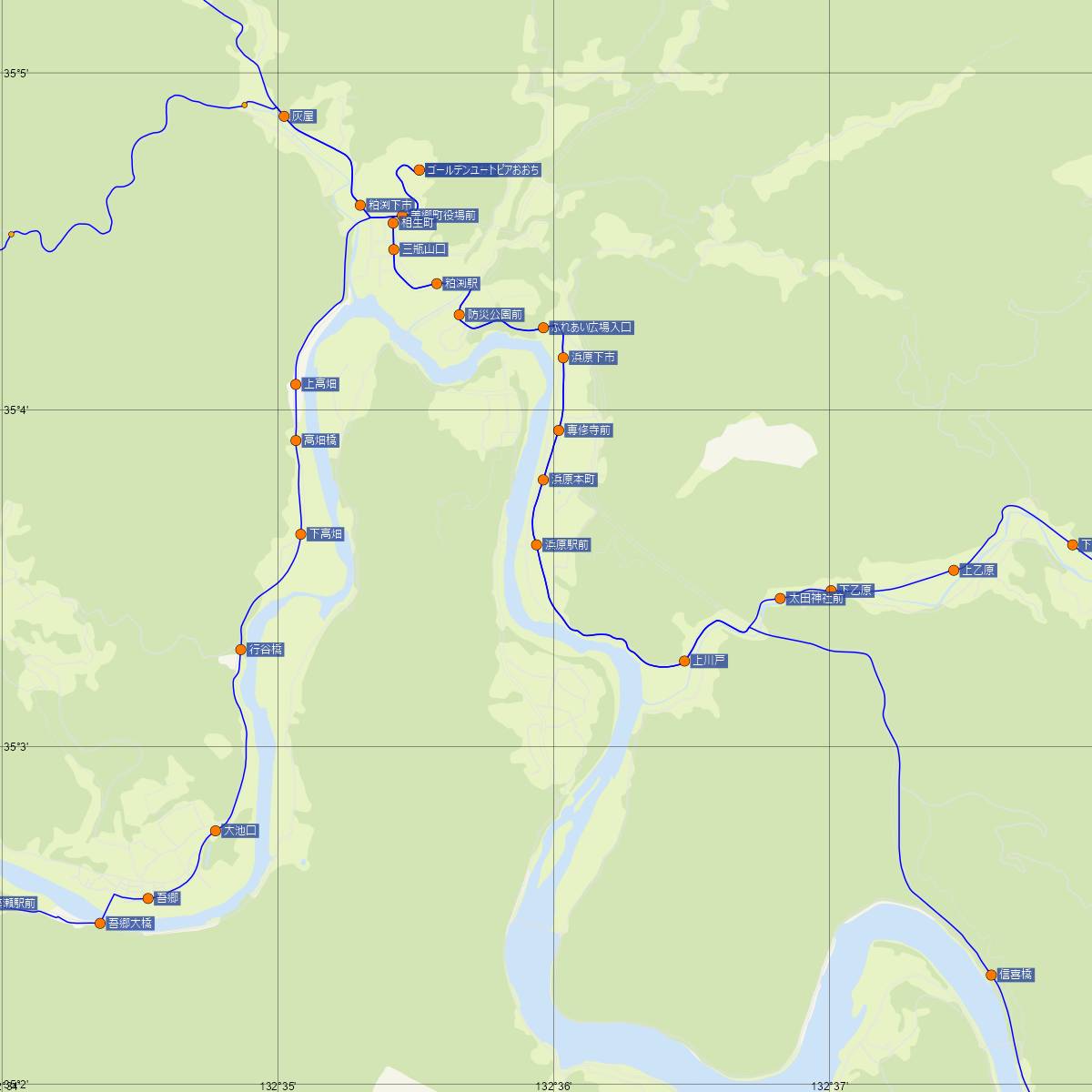 浜原駅（JR西日本）周辺のバス路線図