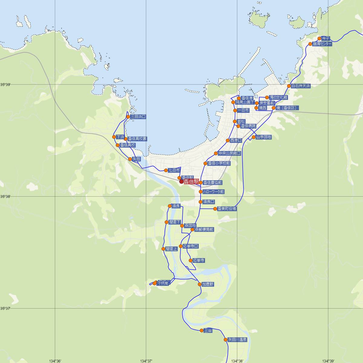 香住駅（JR西日本）周辺のバス路線図