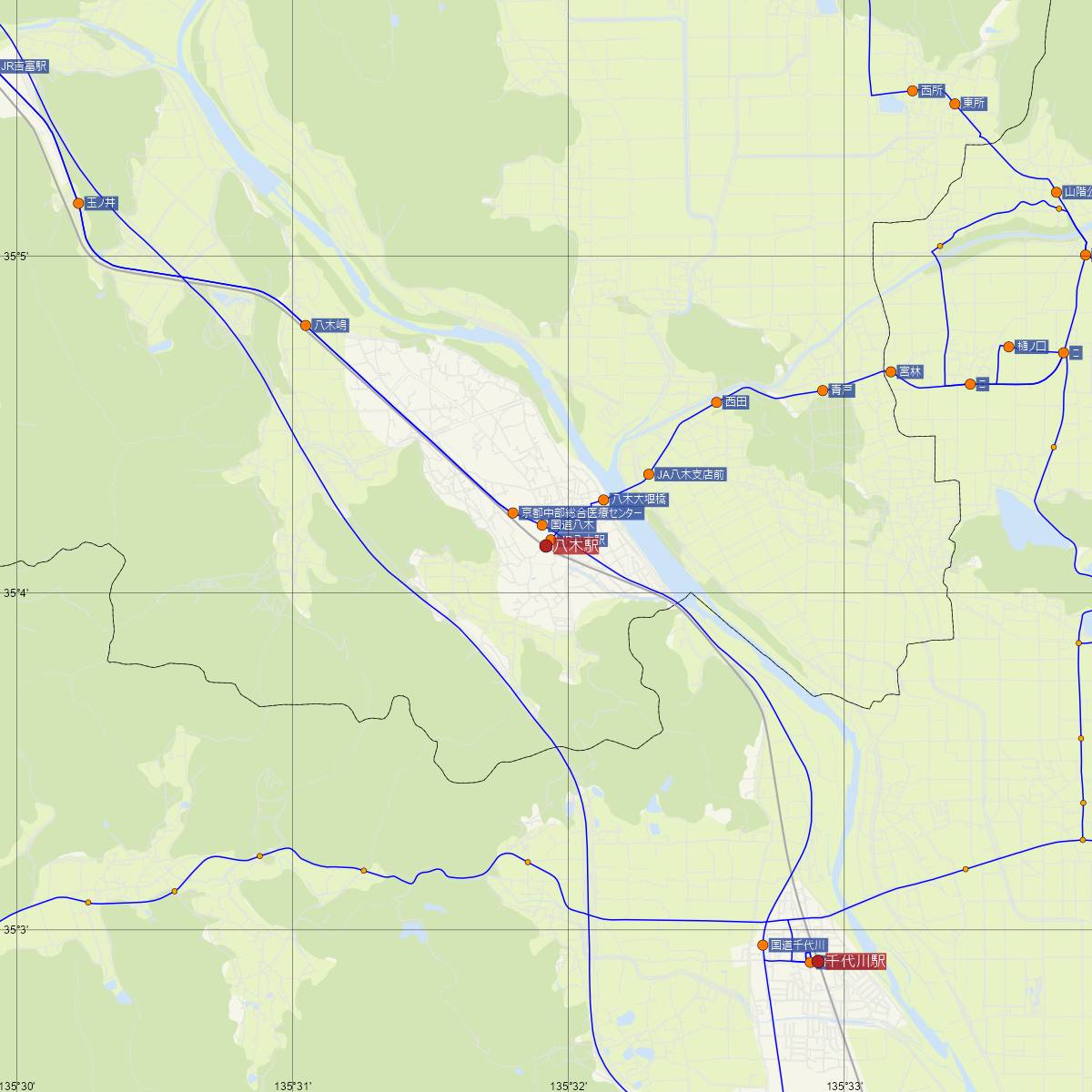 八木駅（JR西日本）周辺のバス路線図