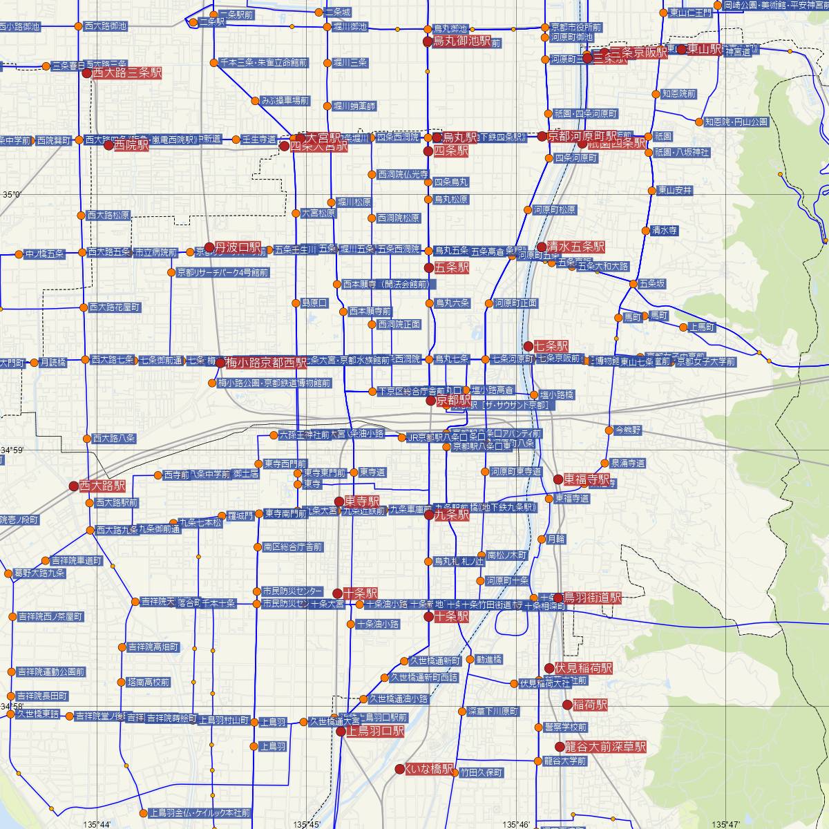 京都駅（JR西日本）周辺のバス路線図