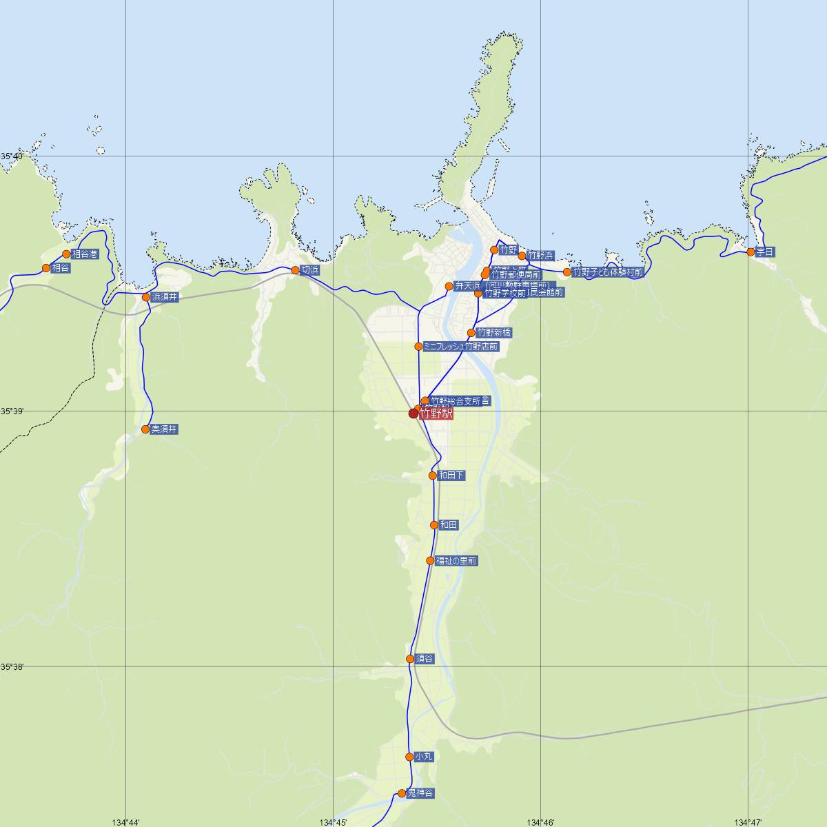 竹野駅（JR西日本）周辺のバス路線図