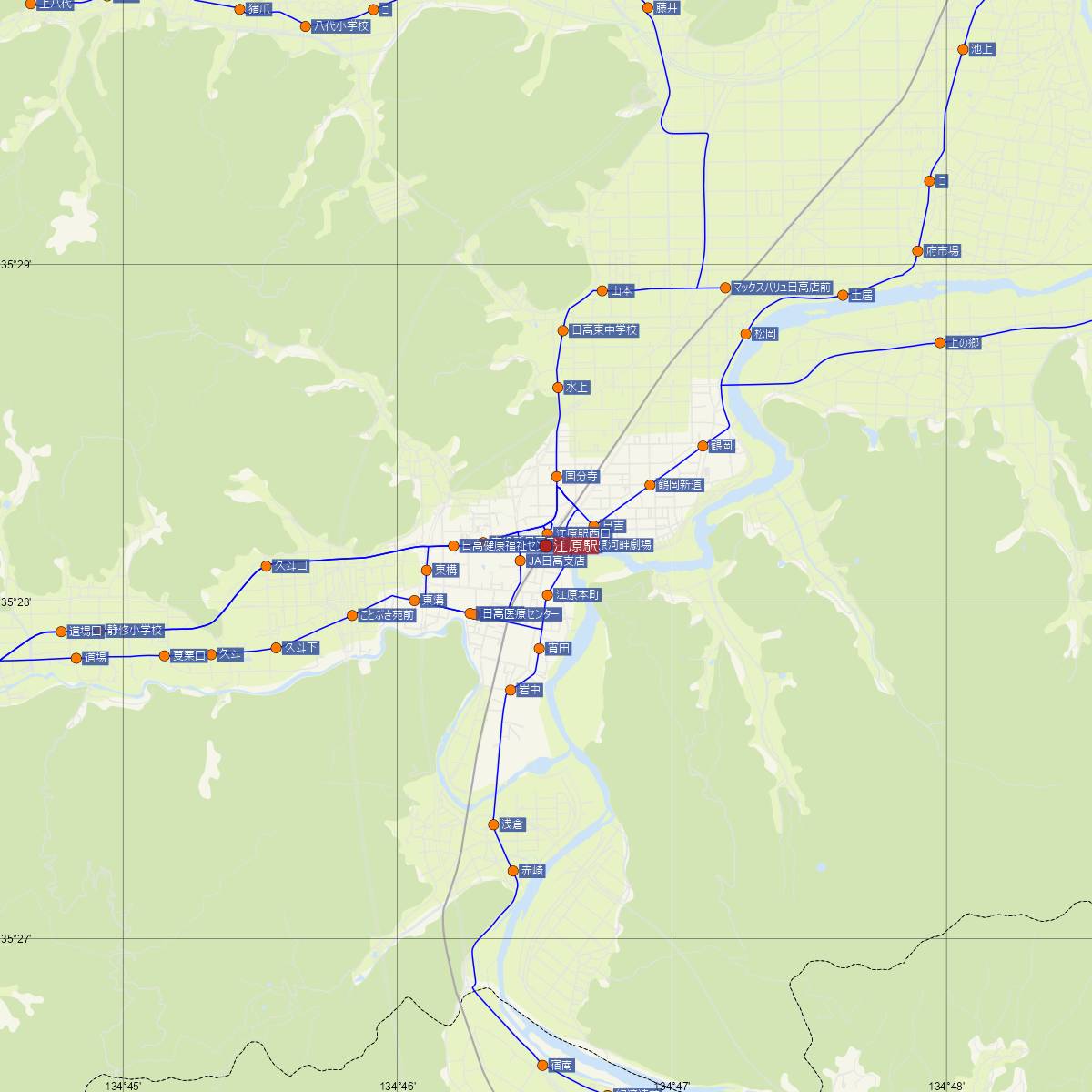 江原駅（JR西日本）周辺のバス路線図