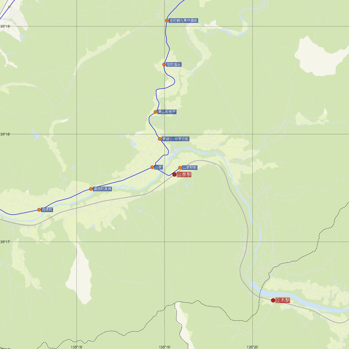 山家駅（JR西日本）周辺のバス路線図