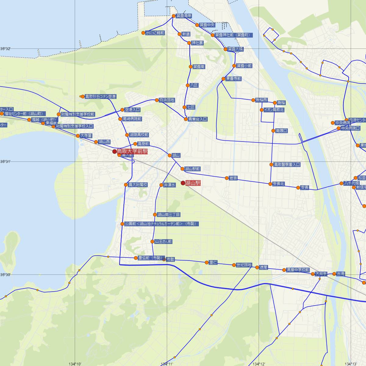 湖山駅（JR西日本）周辺のバス路線図