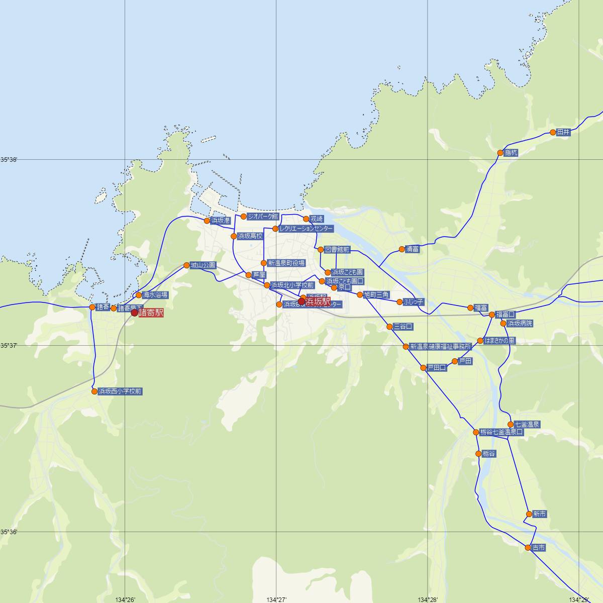 浜坂駅（JR西日本）周辺のバス路線図