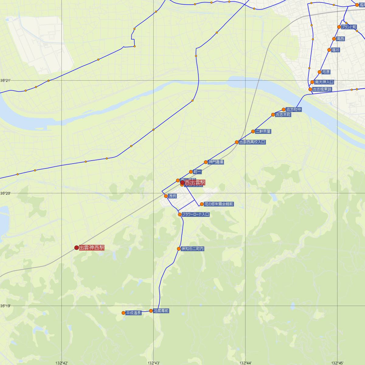 西出雲駅（JR西日本）周辺のバス路線図