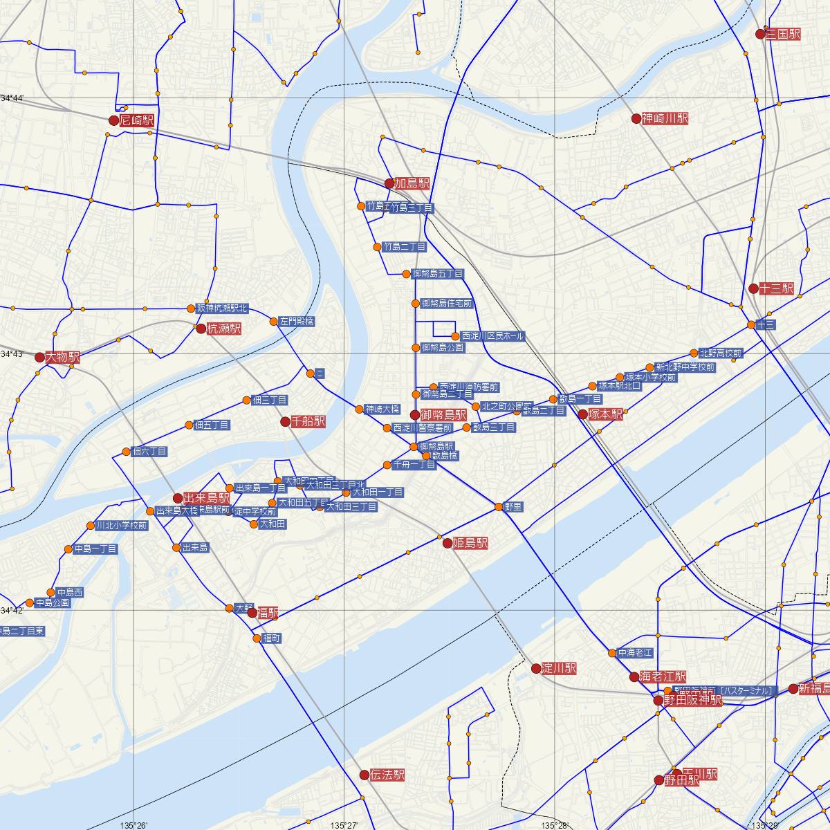 御幣島駅（JR西日本）周辺のバス路線図