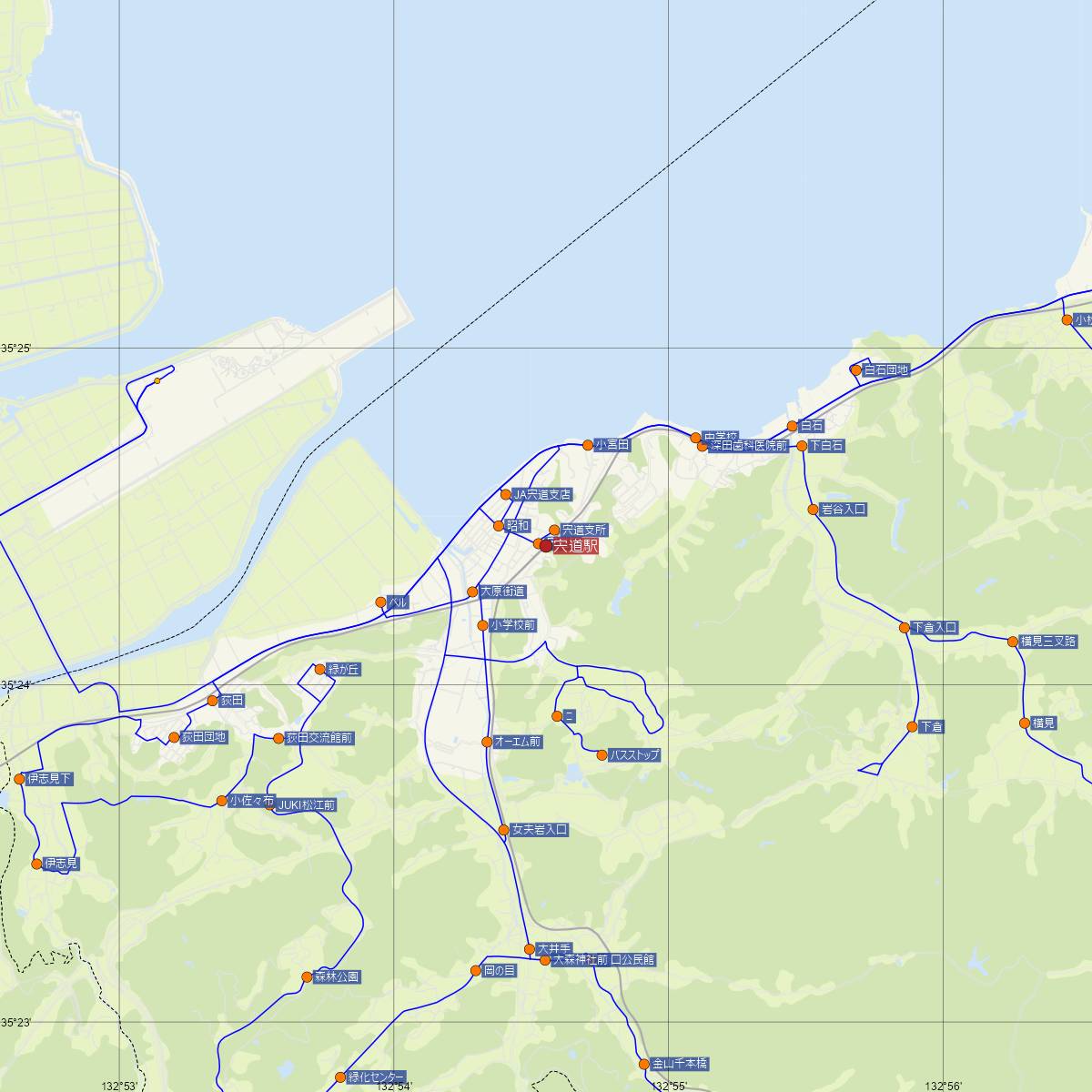 宍道駅（JR西日本）周辺のバス路線図