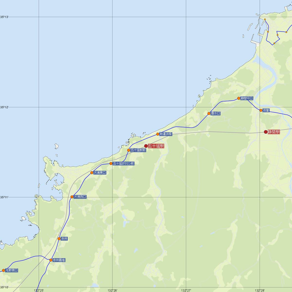 五十猛駅（JR西日本）周辺のバス路線図