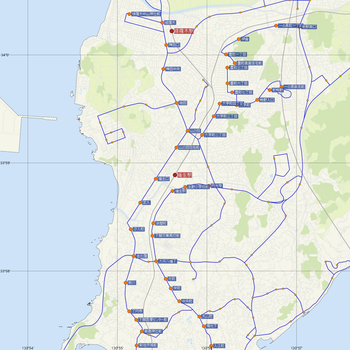 幡生駅（JR西日本）周辺のバス路線図