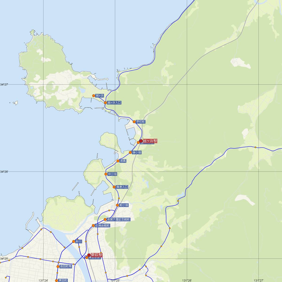 越ヶ浜駅（JR西日本）周辺のバス路線図